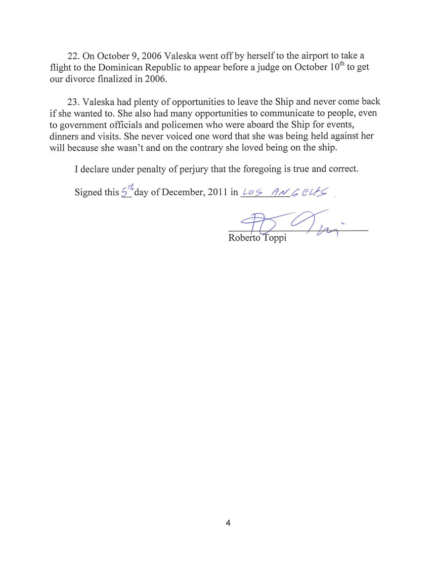 Roberto Toppi declaration about Valeska Paris