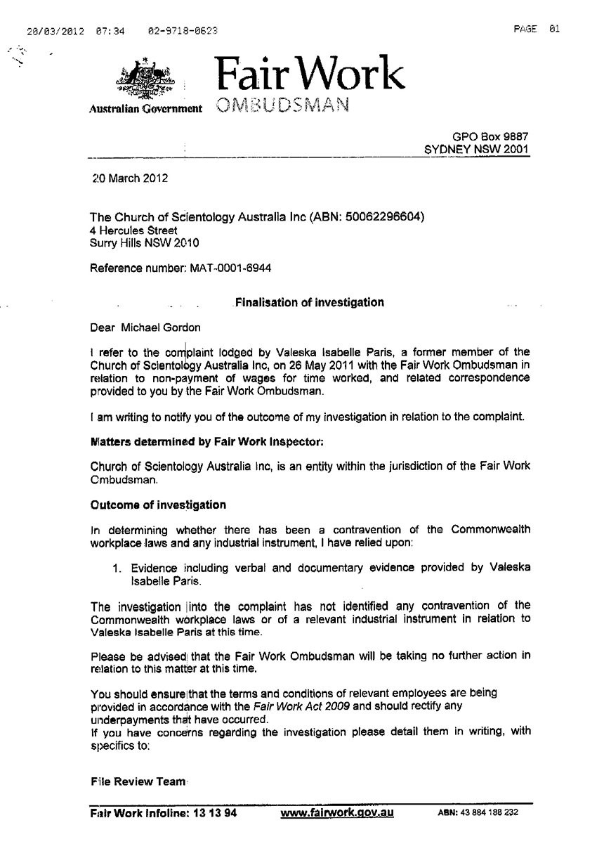 Results of the Fair Work Ombudsman investigation