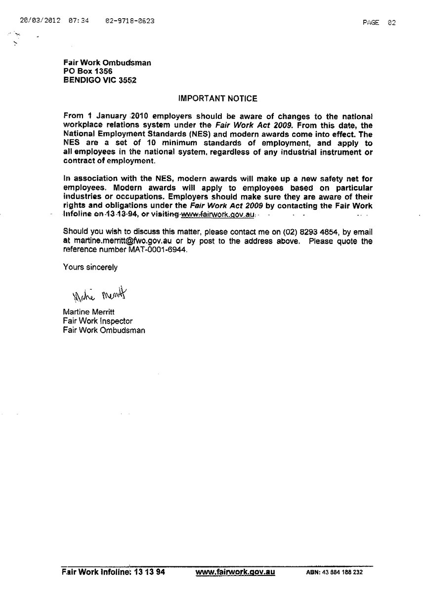 Results of the Fair Work Ombudsman investigation