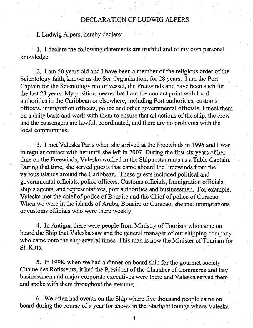 Statement of Ludwig Alpers about Valeska Paris, page 1