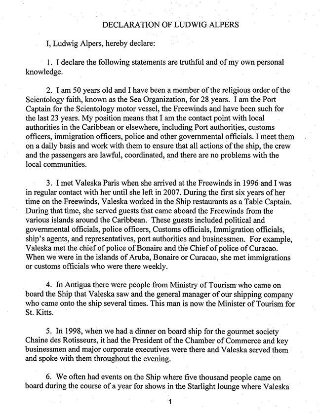 Statement of Ludwig Alpers about Valeska Paris